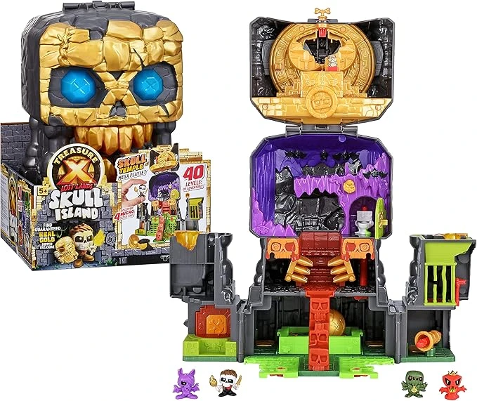 TREASURE X Méga Set de Jeu Temple de la tête de Mort Lost Lands Skull Island, 40 Niveaux d’Aventure. 4 Figurines Miniatures. Déjoue Les pièges et empare-toi du trésor en Or véritable Garanti.