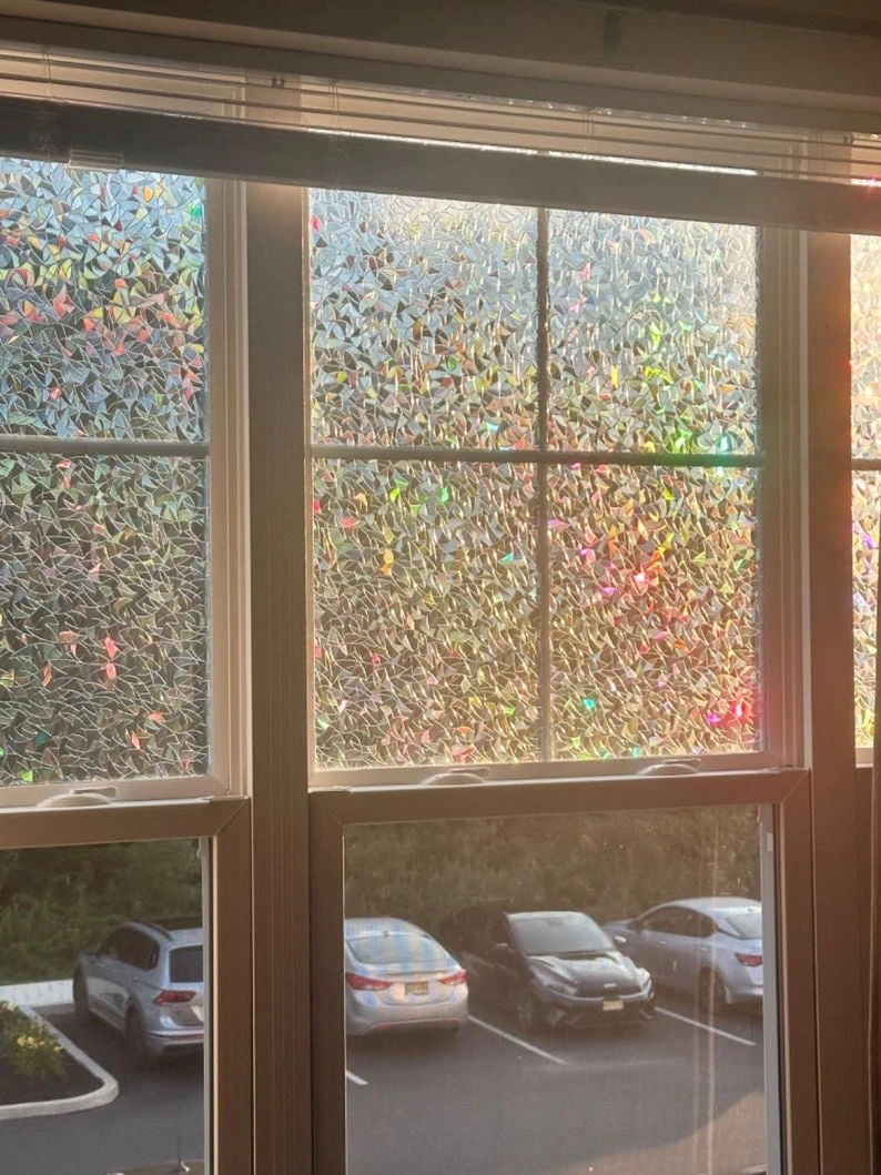 3D Rainbow Window film, Decorative, Anti-UV, Self Adhesive Vinyl Static Privacy Window Film, Stained Glass Window Stickers for Home indoors