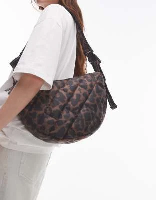 Topshop - Cairo - Sac bandoulière matelassé en nylon souple à imprimé léopard