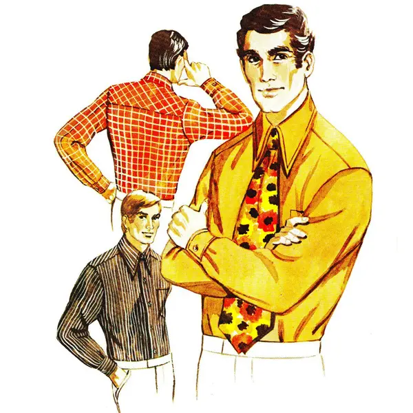 Modèle de couture des années 1970, chemise pour hommes et cravate Kipper - Multi-tailles