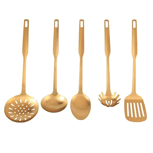 Onmancy Ustensiles de cuisine en acier inoxydable 5 pièces Set de truelles Doré