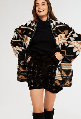 Manteau en laine à motifs