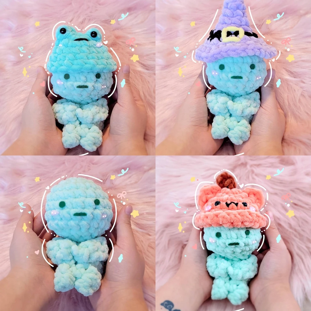 Bobble Head Smiski with Hats Crochet Plush