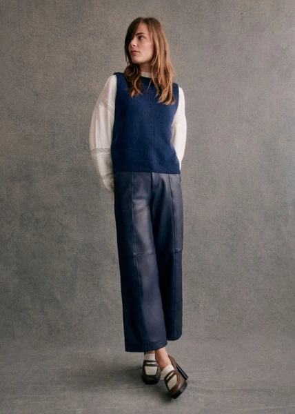 Pantalon Damiano - Marine - Cuir d'agneau - Sézane