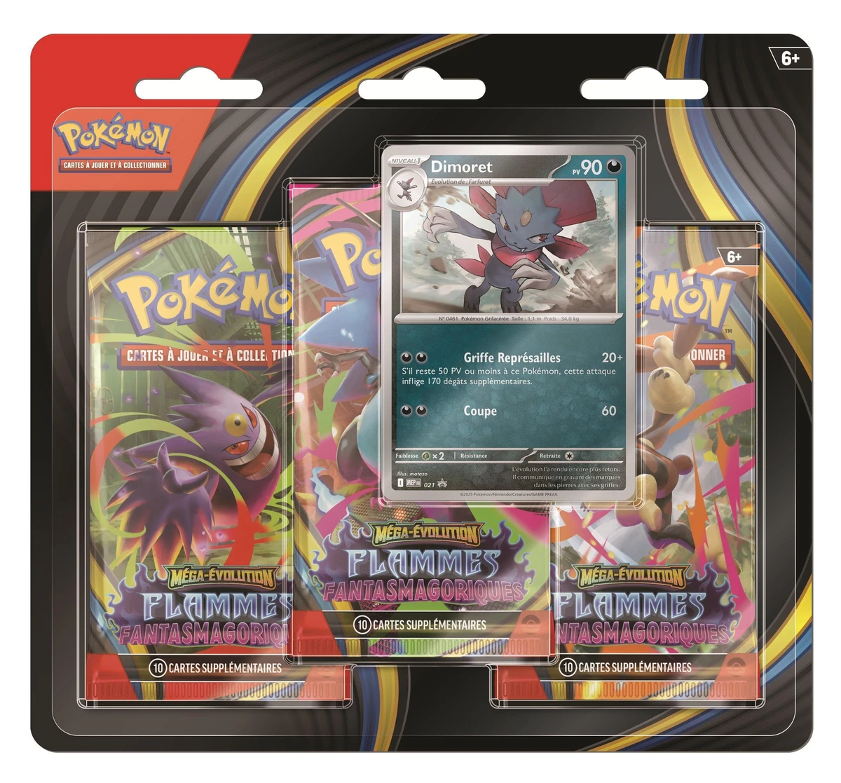 Pokémon JCC - Méga-Évolution - Pack Blister de 3 Boosters ME02 Flammes Fantasmagoriques Farfuret ou Dimoret (1 Blister aléatoire) - FR