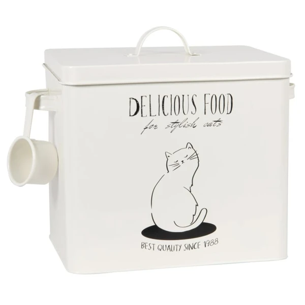 Boîte à croquettes motif chat et lettres