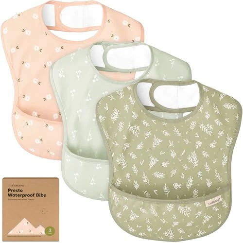 KeaBabies Lot de 3 Bavoirs imperméables pour manger – Bavoirs légers avec récupérateur de nourriture, résistants aux taches, imperméables pour bébés, garçons, bébés, bavoirs pour bébé (Bloom)