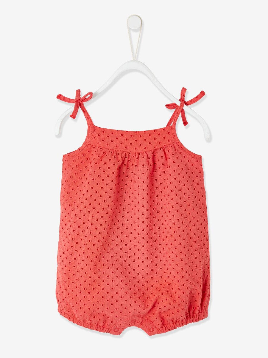 Combinaison courte en broderie anglaise doublée bébé fille rouge - Vertbaudet