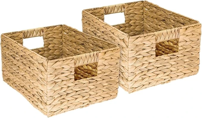 HMF panier de rangement, panier pliable tressé en jacinthe d'eau jonc de mer | set de 2 pièces | taille L | 36 x 28 x 20 cm