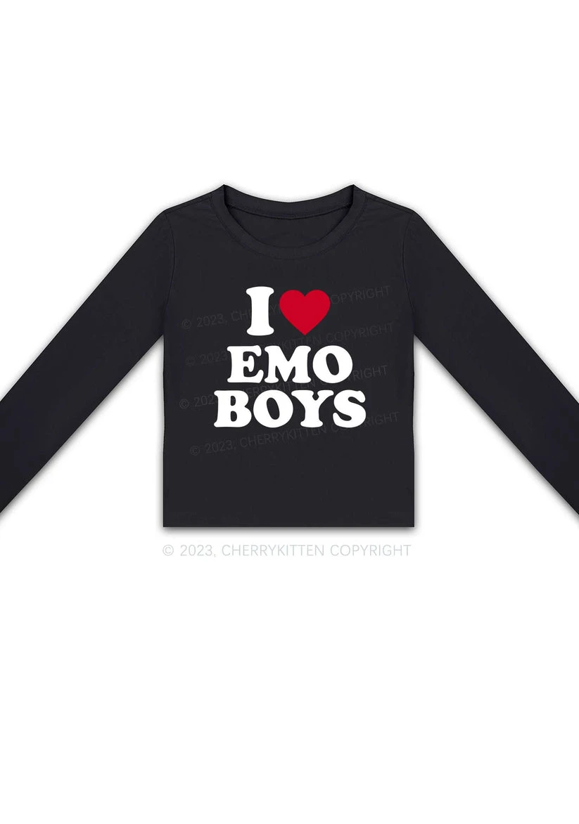 I Love Emo Boys Long Sleeve Crop Top Cherrykitten