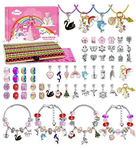 Cadeau Fille 5 6 7 8 9 10 11 12 Ans Kit de Fabrication de Bracelets pour Filles Kits de Bijoux et Perles pour Enfants Jouet Fille 5 6 7 8 9 10 Ans