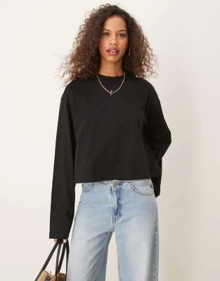 ASOS DESIGN - T-shirt coupe carrée à manches longues - Noir