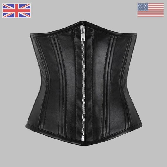 Femme Cuir underbust Zipper Corset Steel Boned Waist Trainer Corset Korset