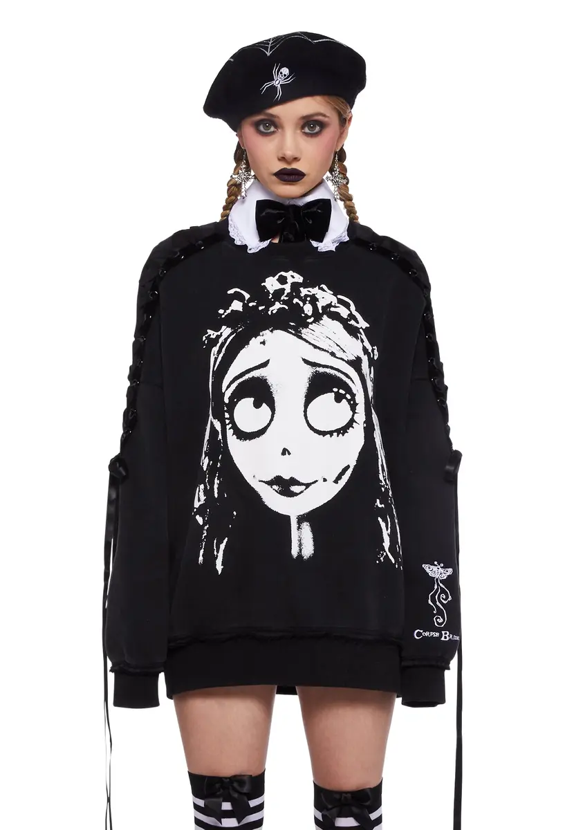 Dolls Kill X Corpse Bride Crewneck Sweater- Black
