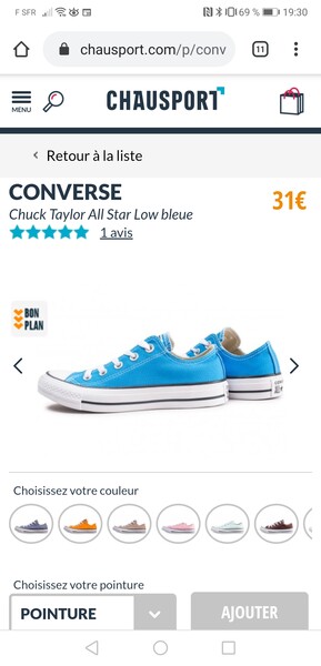 Converse basse turquoise en 37