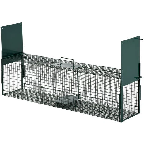 Pawhut – Piège de capture pour petits animaux – 2 entrées avec poignée – métal vert – dimensions 100L x 25I x 28H cm – haute sensibilité