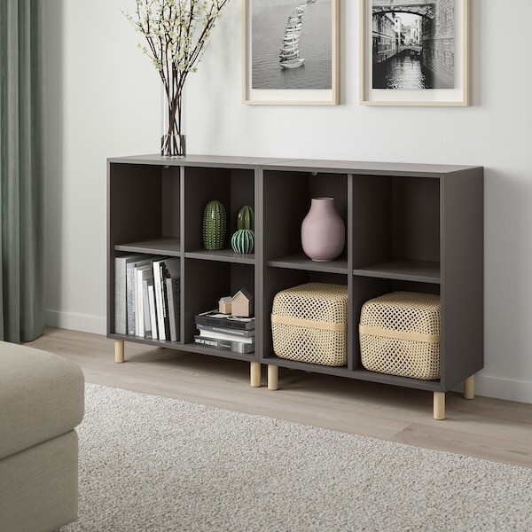 EKET Combinaison rangement avec pieds - gris foncé/bois 140x35x80 cm