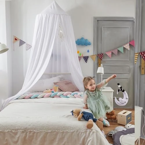 Ginkago Ciel de Lit pour Bébé Enfants Moustiquaire Lit Bebe Ciel de Lit Bebe pour Fenêtre Tente de Lit Décoration Chambre d'enfant Fille Baldaquin Idéal pour Le Jeu et la Lecture