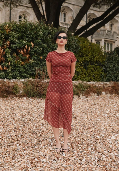 RETRO CHECK MESH SKIRT