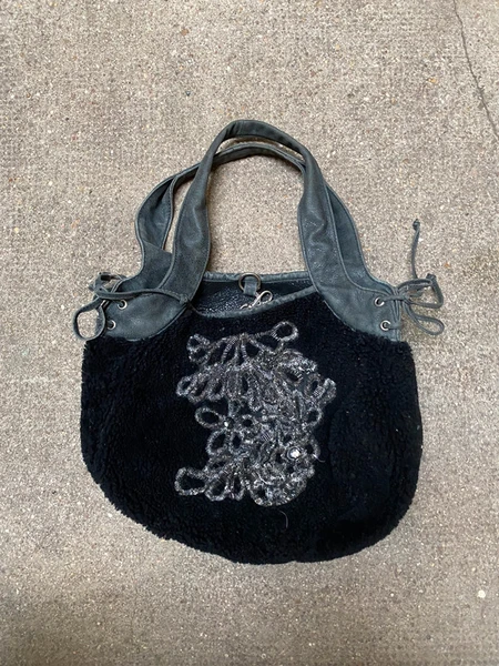 Sac à moumoute noir et gris avec perles Antik Batik