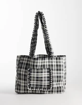 My Accessories - Cabas à carreaux et volants - Gris