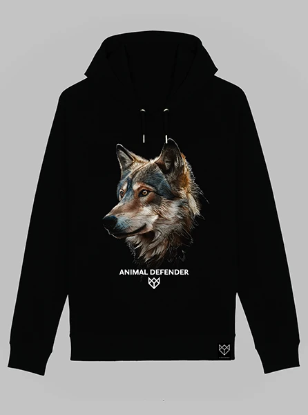 Hoodie Loup Black Collection "ANIMAL DEFENDER"