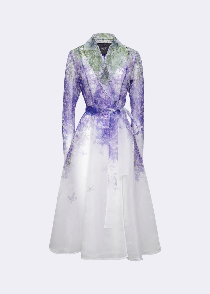 Off-white Purple Petrea Organza Coat Set | Wrap Coat & Knit Dress - POEM