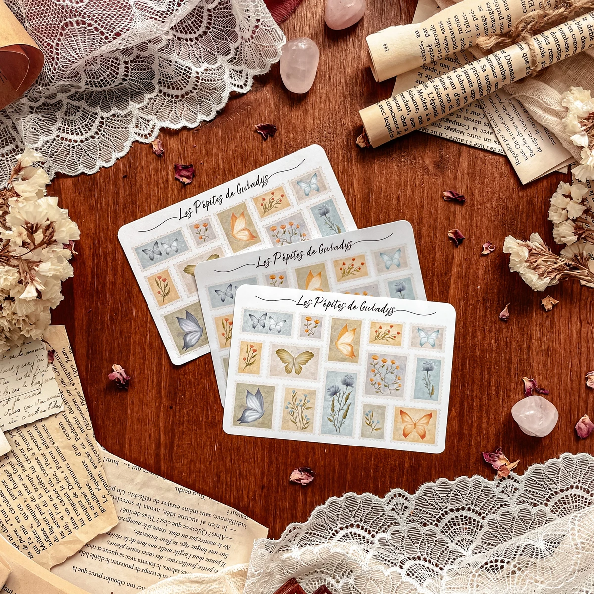 Petite planche de stickers timbres Fleurs des champs