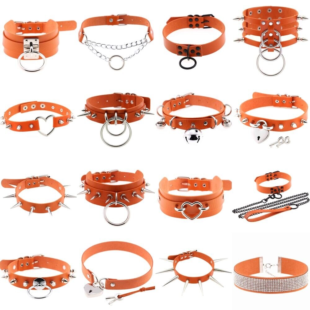 Goth – collier en cuir Orange pour femmes, ras du cou, Rock Grunge, pendentif Punk, bijoux gothiques, cadeau d'étudiant, 2021