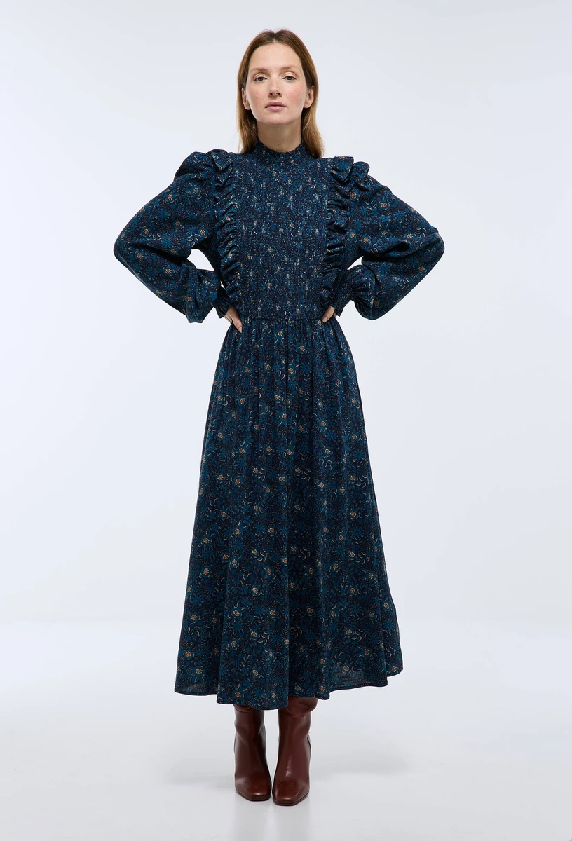 Robe midi smockée imprimée