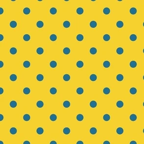 Yellow With Blue Polka Dots - Large Fabric | Spoonflower