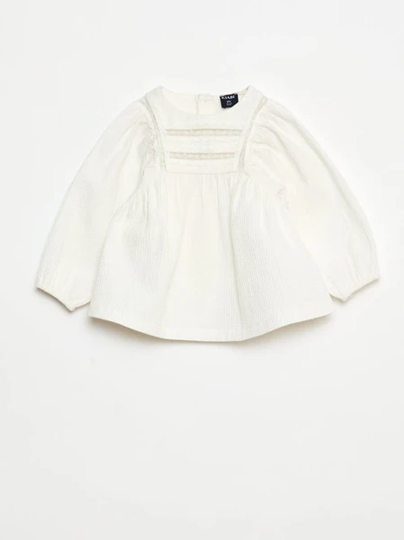 Blouse en dobby avec empiècement dentelle