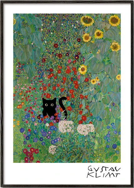 Chat en jardin œuvre style Klimt | Tableaux, cadres décoratifs et affiches