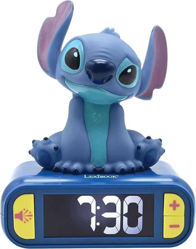Lexibook, Disney Stitch, Réveil veilleuse Stitch, Personnage Lumineux, Choix de 6 alarmes, 6 Effets sonores, Ecran LCD rétro-éclairé, Snooze, Bleu, RL800D