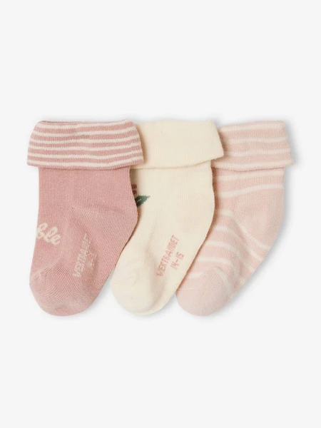 Lot de 3 paires de chaussettes "adorable" bébé fille bois de rose - Vertbaudet