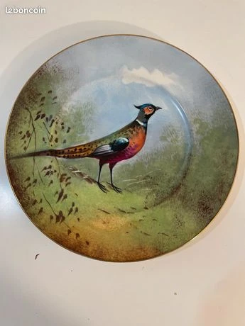Assiette décorative vintage peinte à la main oiseau caille champ