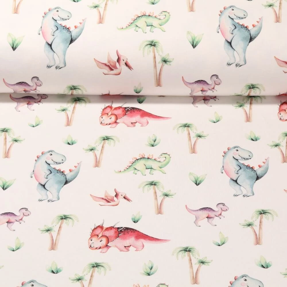 Jersey - Impression numérique Pays des dinosaures Palmiers Ecru