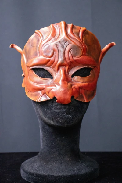 Leather Oni Mask - Vegetable Tanned Leather - Costume or Decoration Mask