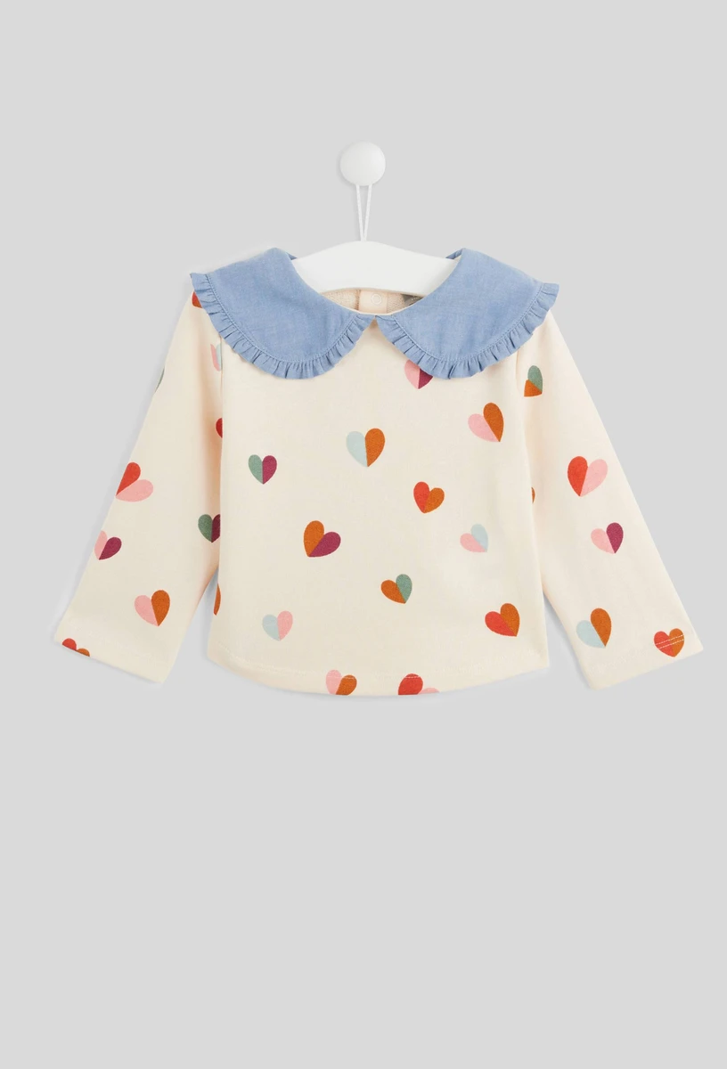 Sweat imprimé à col chambray en coton BIO GOTS
