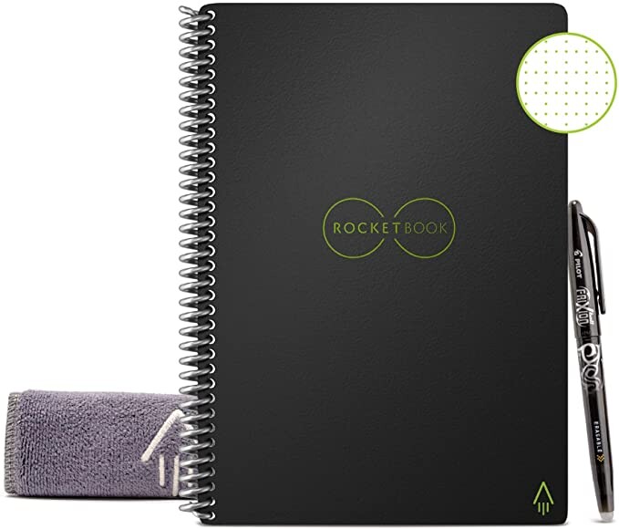 Rocketbook Everlast Bloc-notes réutilisable à l'infini - Executive A5 - Bloc-notes en spirale écologique - Page pointillée - Stylo Frixion Pilot et chiffon en microfibre inclus : Amazon.fr: Fournitures de bureau