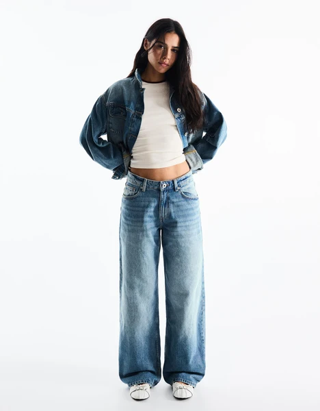 Jeans straight fit wide taille haute