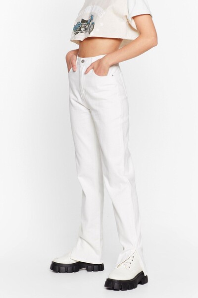 Womens Jean Droit Fendu À Taille Haute Appellation D'Ori-Jean - Blanc - Xl, Blanc