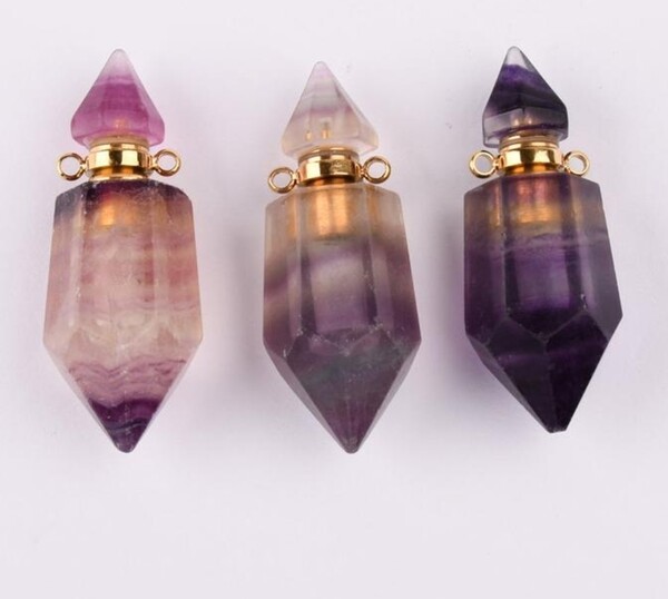 AJ1942--Gold plated Natural Crystal Stone Perfume Bottle Pendant Healing Crystal Double Pointed Essential Oil  bottle