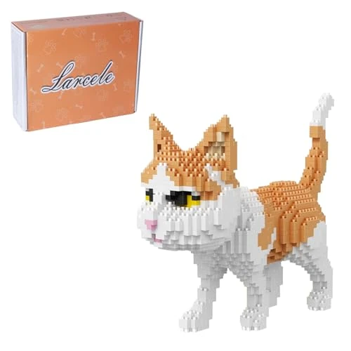 Larcele KLJM-05 – Lot de 1 390 micro blocs de construction en forme d'animaux – Mini briques de construction 3D pour bricolage (chat orange et blanc)