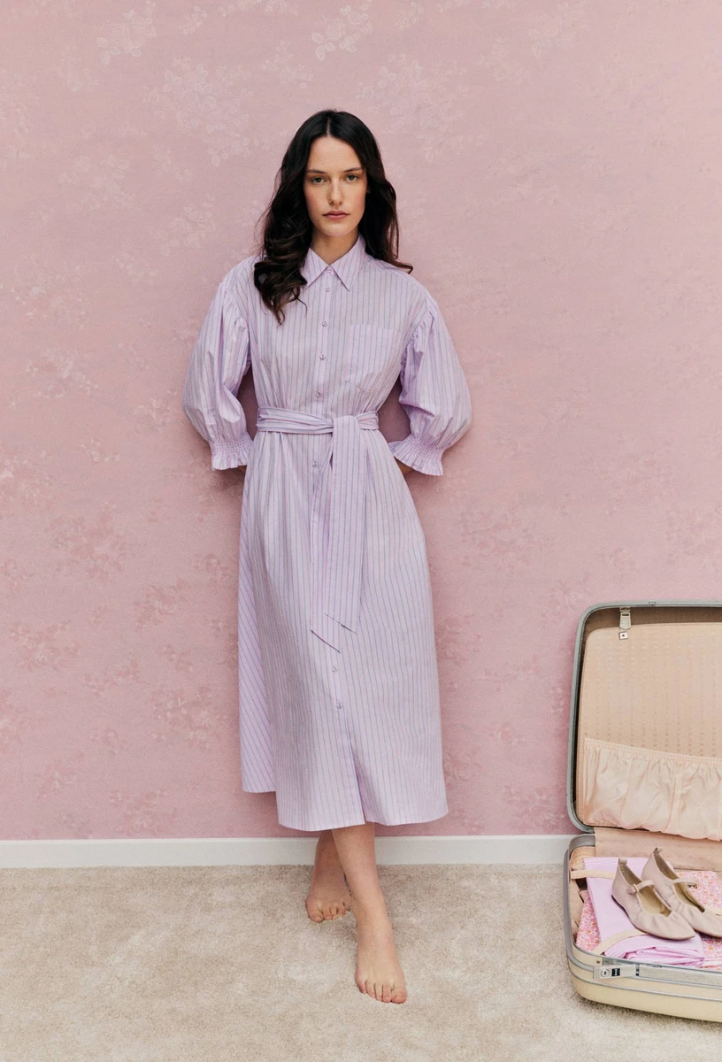 Robe midi cintrée rayée en coton BIO GOTS ROSE pour femme MONOPRIX