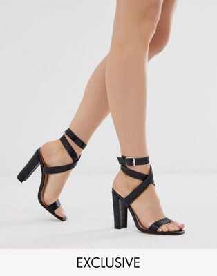 Public Desire Exclusive Framed heeled sandal in black croc