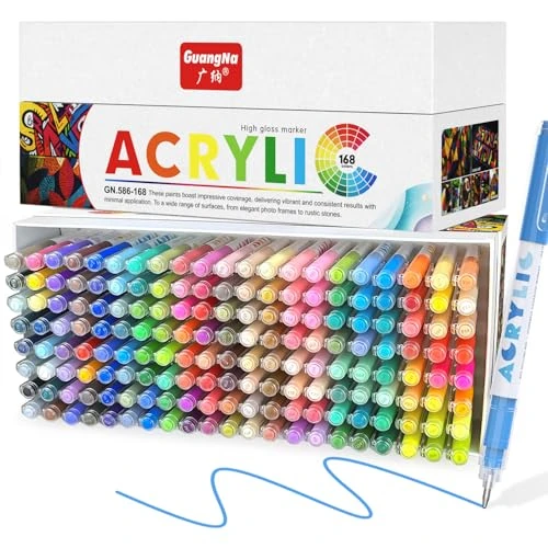 Guangna Crayons Gel Acrylique 168 Couleurs, Stylos Pour Journaling, Livres De Coloriage, Calligraphie, Prise De Notes Et Bricolage, Pointe En Bille