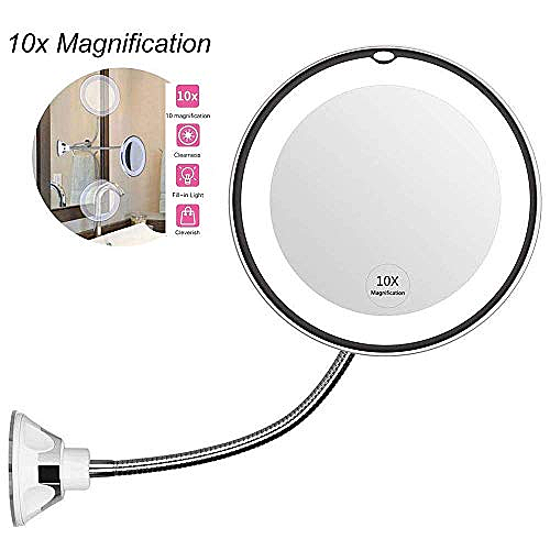 miroir maquillage,10X Grossie ventouse Adsorption,Rotation flexible de 360° degrés,Miroir lumineux maquillage sans fil pour salle de bains et voyage.