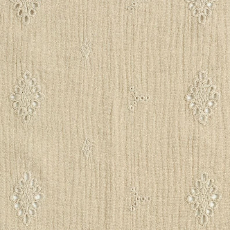 Tissu double gaze de coton Dentelle brodée Losange – anémone - Idéal pour Décoration pour enfants