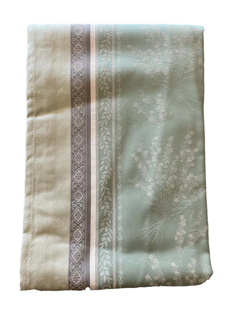 Nappe en coton vert sauge et bleu Olea - 150 x 250 cm